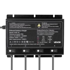 4-Bank 10A 12V Smart Marine Battery Charger Onboard IP68 Waterproof Boat RV
