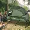 Outsunny Folding Camping Cot for Adults All-in-One Elevated Tent with Sleeping Bag Thick Air Mattress Portable Single Bed