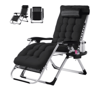 Zero Gravity Chair, Reclining Camping Lounge Chair For Indoor, Reclining Patio Chairs With Cup Holder Trays And Removable Cushion (Color: Black)