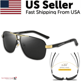 Mens Polarized Pilot Sunglasses Outdoor Driving UV400 Sun Glasses Sport Eyewear (Frame Style: Style 1 - Gold W/ Black Lens)