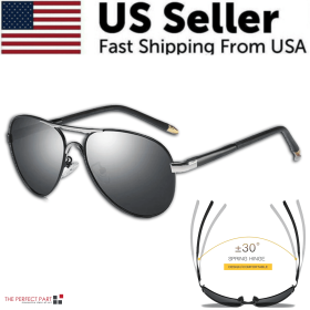 Mens Polarized Pilot Sunglasses Outdoor Driving UV400 Sun Glasses Sport Eyewear (Frame Style: Style 2 - Black W/ Black Lens)